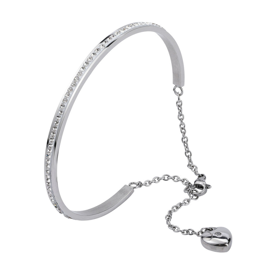 Beautiful Stainless Steel Adjustable Heart Dangle Clasp Bangle