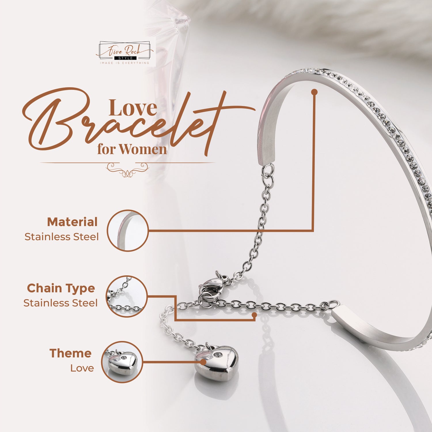  1pc Fashion Stainless Steel Letter Graphic Heart & Key Charm OT Buckle  Bracelet for Women for Daily Decoration (Color : Silver, Size : L) :  Clothing, Shoes & Jewelry