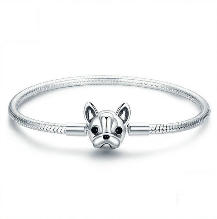 Sterling Silver Puppy Clasp Snake Bangle Bracelet