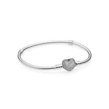 Load image into Gallery viewer, Sparkling Sterling Silver  Heart Clasp Snake Bangle Bracelet
