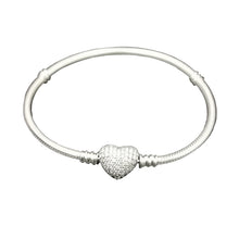 Load image into Gallery viewer, Sparkling Sterling Silver  Heart Clasp Snake Bangle Bracelet
