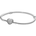 Sparkling Sterling Silver  Heart Clasp Snake Bangle Bracelet